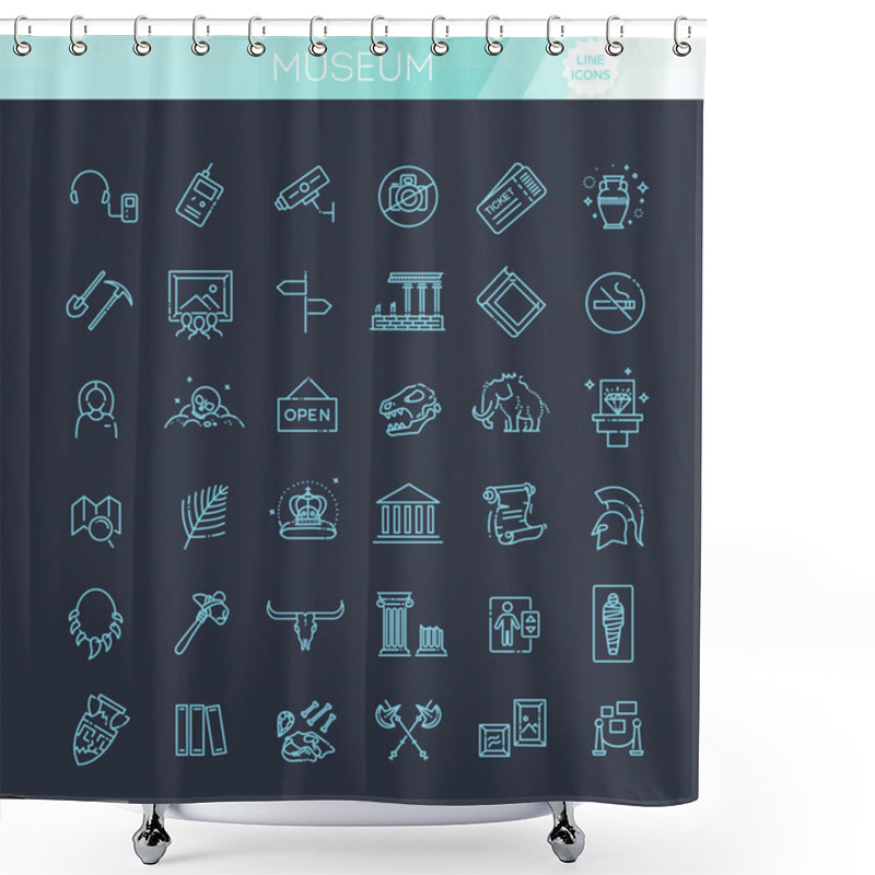 Personality  Museum Icons Set. Museum Exhibits Collection. Thin Line Design Shower Curtains