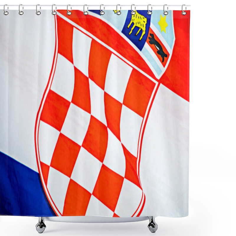 Personality  Close-up Of A Part Of The Croatian Flag. The Fight For Independence Shower Curtains