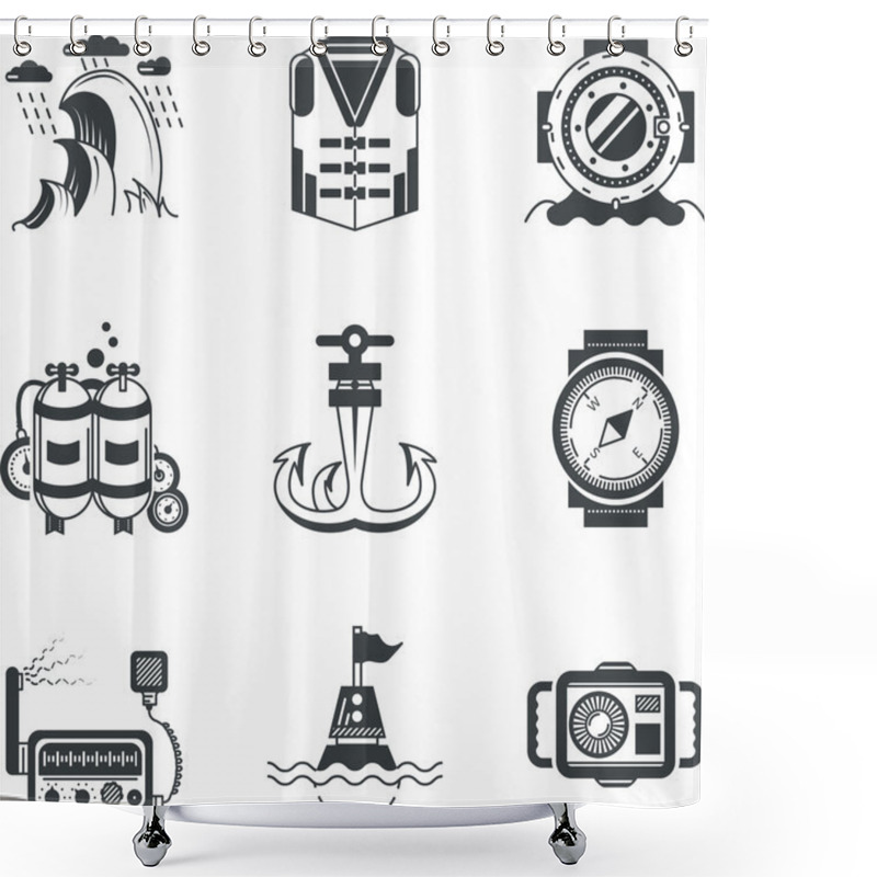 Personality  Marine Black Vector Icons Shower Curtains