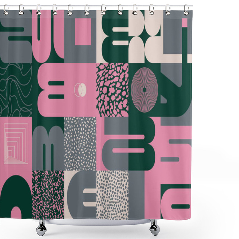 Personality  Deconstructed Postmodern Inspired Artwork Of Vector Abstract Symbols With Bold Geometric Shapes, Useful For Web Background, Poster Art Design, Magazine Front Page, Hi-tech Print, Cover Artwork. Shower Curtains