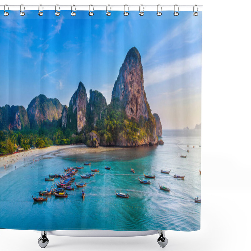 Personality  Railay Beach With Long Tail Boat In Krabi, Thailand. Shower Curtains