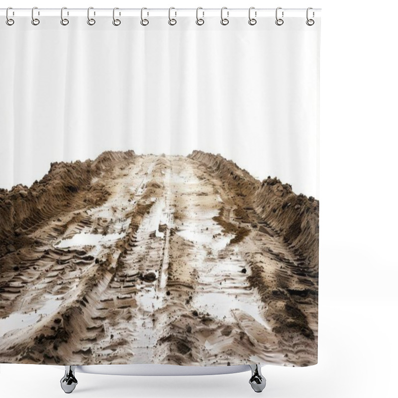 Personality  A Muddy, Wet Dirt Road Stretches Into The Distance, Creating A Dramatic Perspective Against A White Backdrop. Shower Curtains