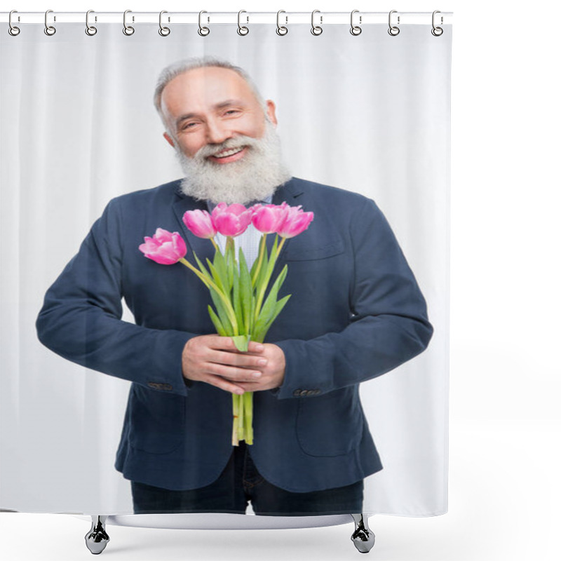 Personality  Senior Man With Tulips  Shower Curtains