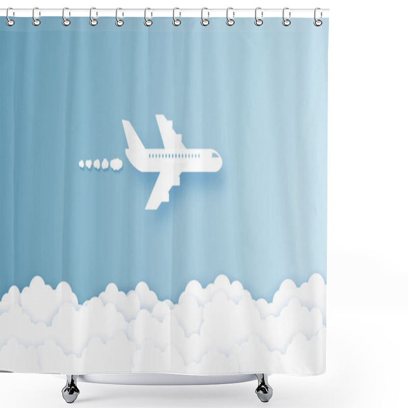 Personality  Airplane Flying In The Sky , Paper Art Style Shower Curtains