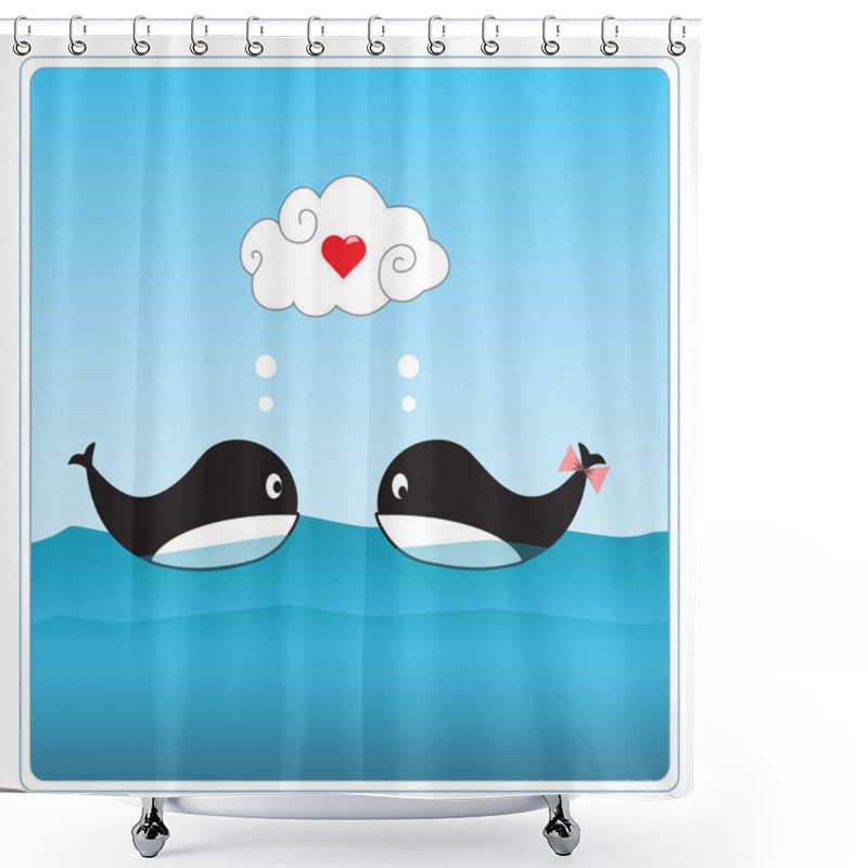 Personality  Cute Whales In Love. Shower Curtains