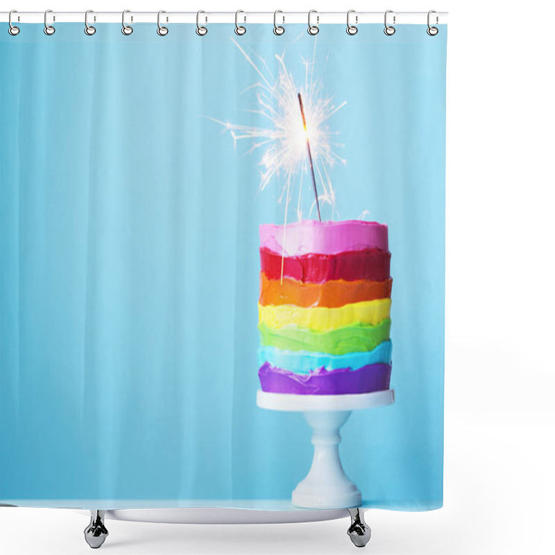 Personality  Rainbow Cake With Sparkler Shower Curtains