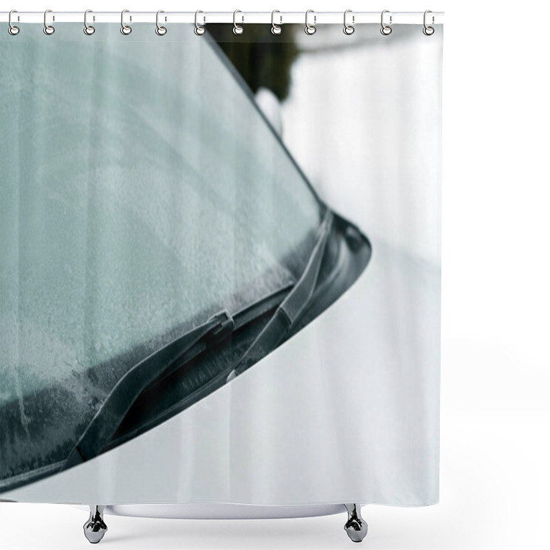 Personality  Snowy Winter Morning With Frozen Car Shower Curtains