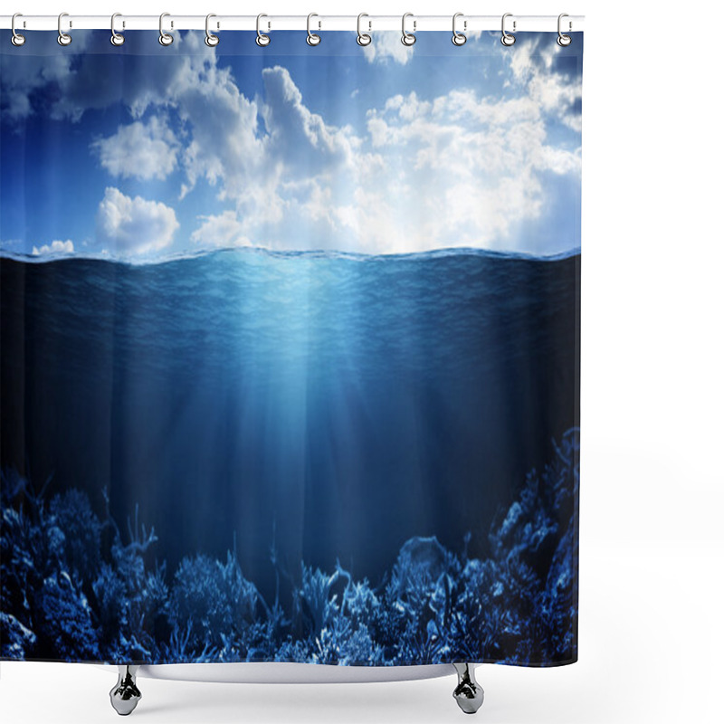 Personality  Waterline And Underwater Background Shower Curtains