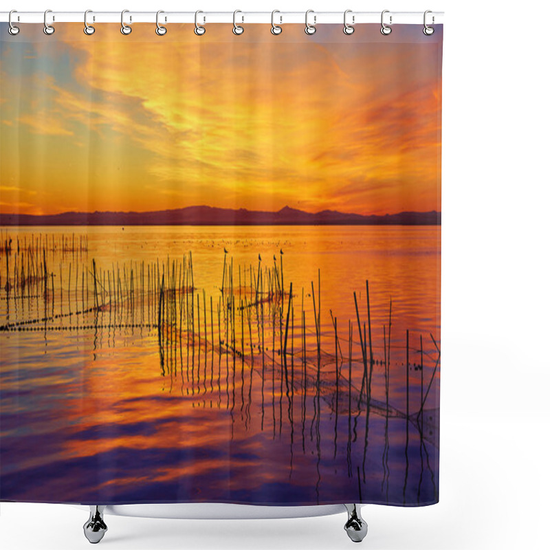 Personality  La Albufera Lake Sunset In El Saler Of Valencia Shower Curtains