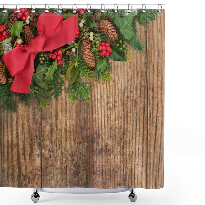 Personality  Festive Christmas Background On Rustic Wood Shower Curtains