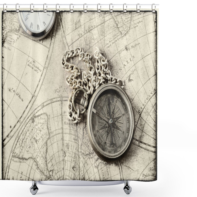 Personality   Compass On Old Map  Shower Curtains