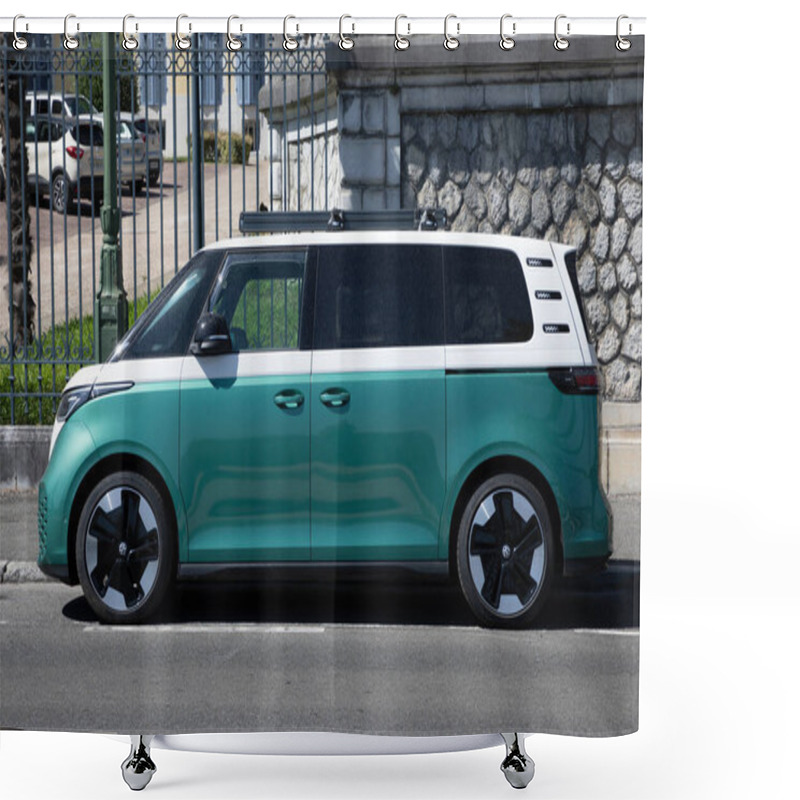 Personality  Bordeaux , France -  08 18 2023 : Volkswagen ID Buzz Pro Side Street View EV Van Car Electric Vehicle Modern Shower Curtains