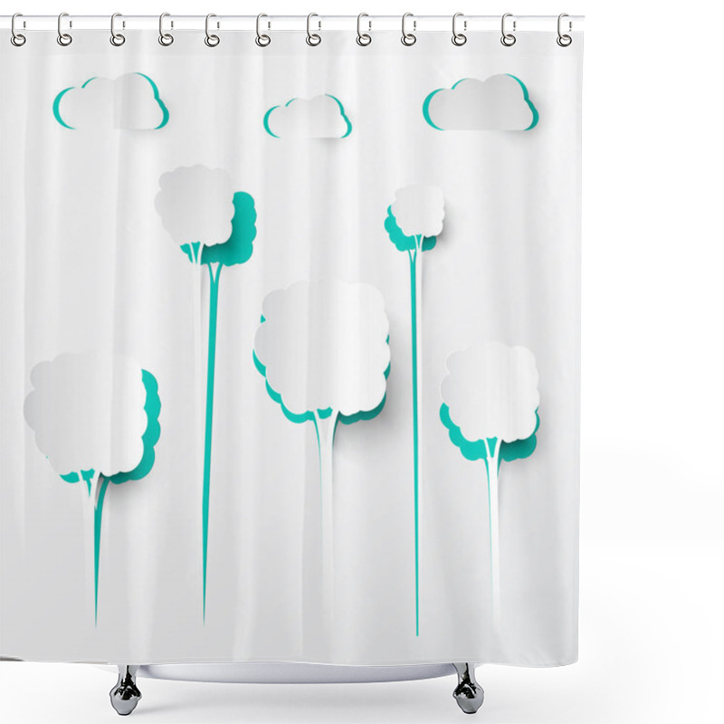 Personality  Paper Cut Trees And Clouds Vector Background Shower Curtains