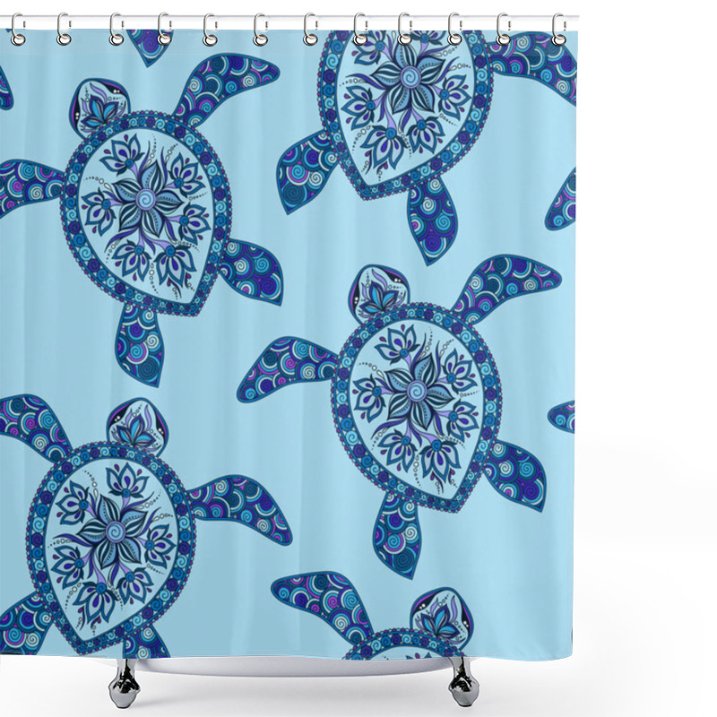 Personality  Seamless Pattern With Turtles.  Indian Mehndi Style Shower Curtains