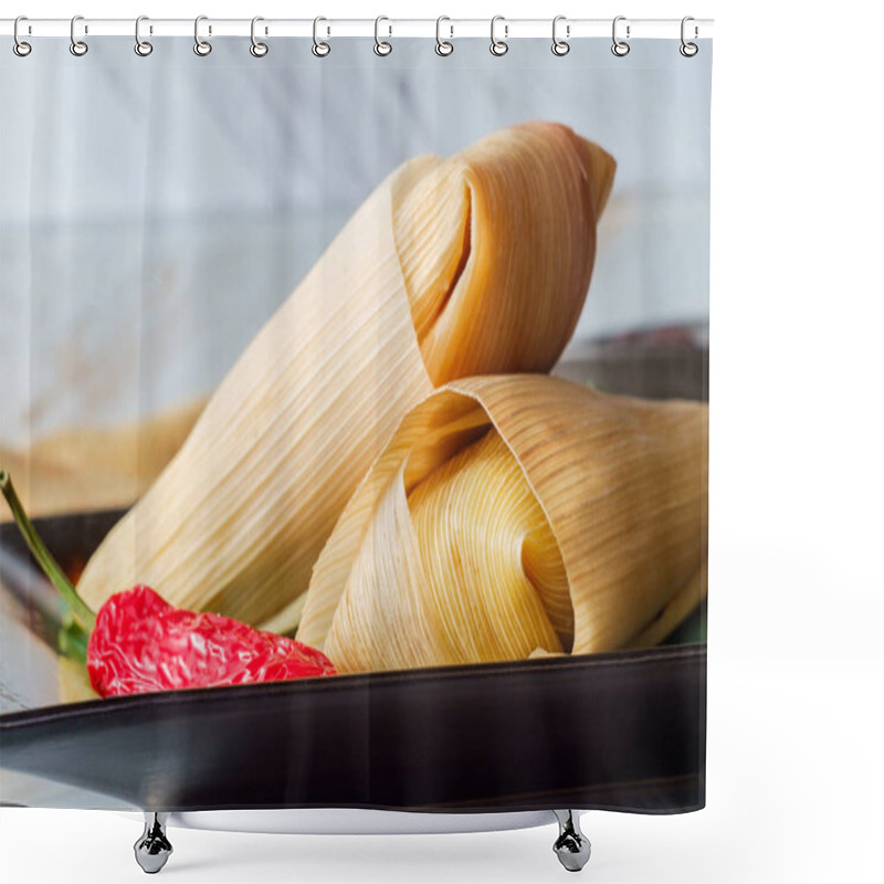 Personality  Mexican Steamed Chili And Cheese Masa Tamales Wrapped In Corn Husk Shower Curtains