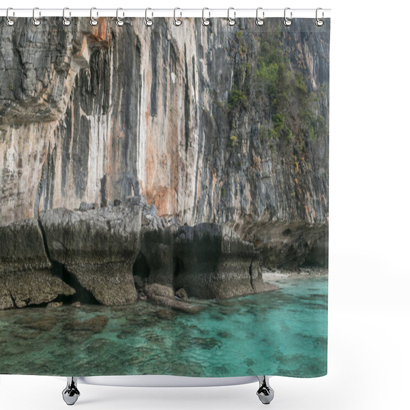 Personality  Beautiful Scenic View Of Rocky Formations Covered With Plants And Ocean, Phi Phi Islands Shower Curtains