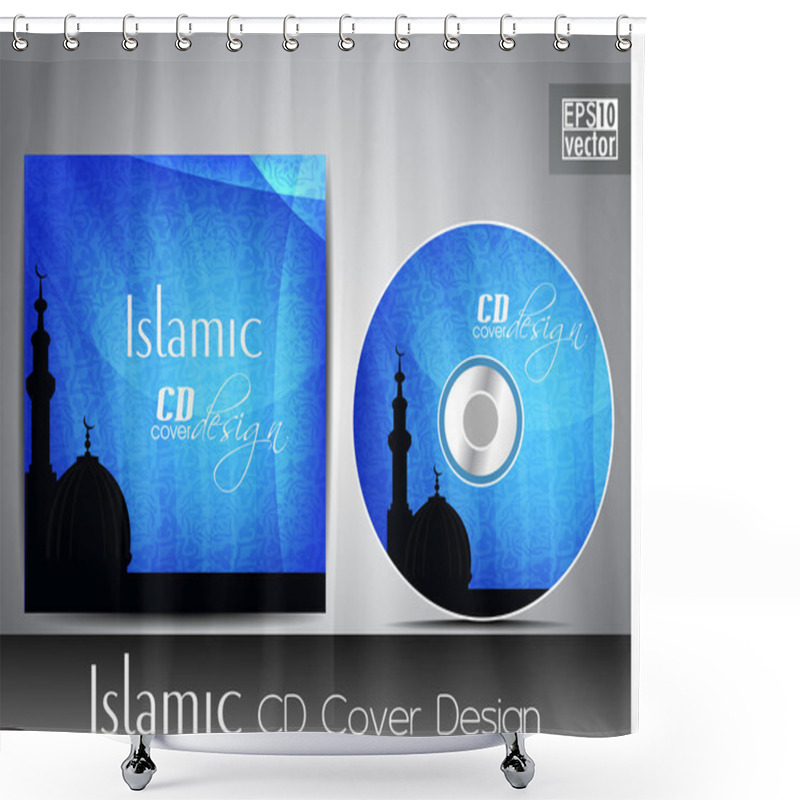 Personality  Islamic CD Cover Design With Mosque Or Masjid Silhouette In Yell Shower Curtains