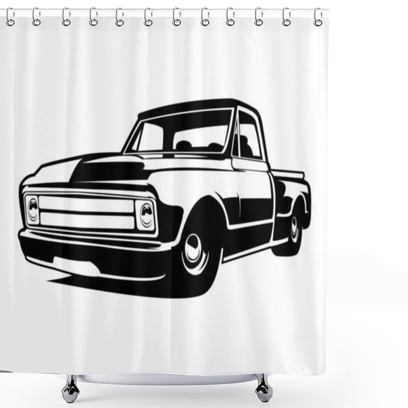 Personality  Classic Truck C10 Silhouette Performing From The Side Isolated On White Background. Best For Badges, Logos, Emblems, Icons, And For The Trucking Industry. Shower Curtains