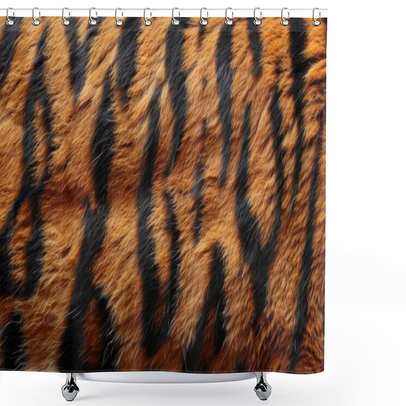 Personality  Close-up Of A Tiger's Fur Displaying Vibrant Orange And Black Stripes. Shower Curtains