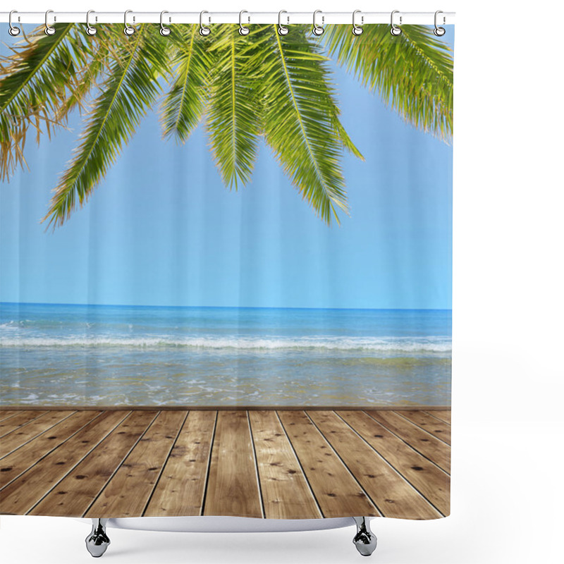 Personality  Blue Sea With Palm Tree Shower Curtains