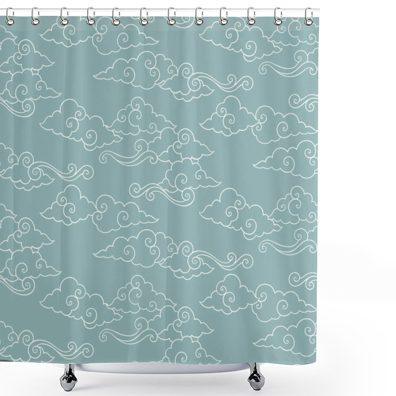 Personality  Vector Celestial Seamless Pattern With Oriental Clouds. Pastel Hand Drawn Cozy Textile Or Magic Wrapping Design. Shower Curtains