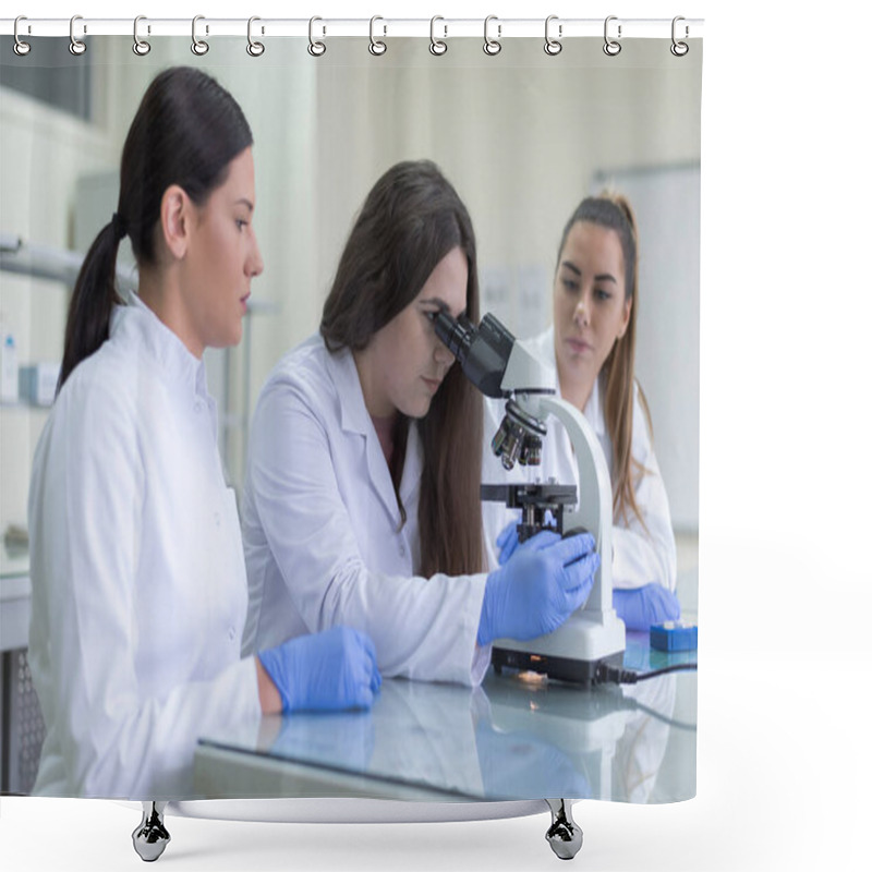 Personality  Group Of  Laboratory Scientists Working At Lab With Test Tubes, Test Or Research In Clinical Laboratory.Science, Chemistry, Biology, Medicine And People Concept. Shower Curtains