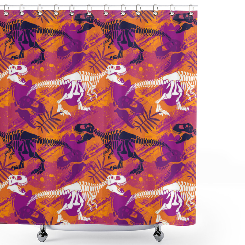 Personality  Abstract Seamless Vector Pattern For Girls, Boys, Clothes. Creative Background With Jurassic Period, Dinosaur Creative Funny Wallpaper For Textile And Fabric. Fashion Style. Colorful Bright Shower Curtains