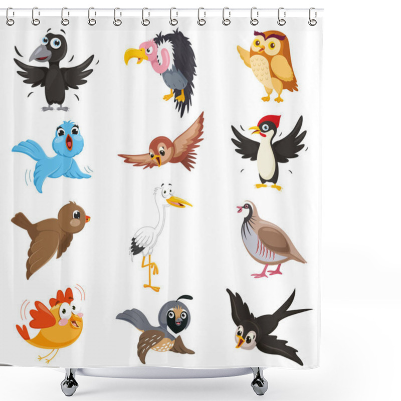 Personality  Vector Illustration Of Cartoon Birds Shower Curtains