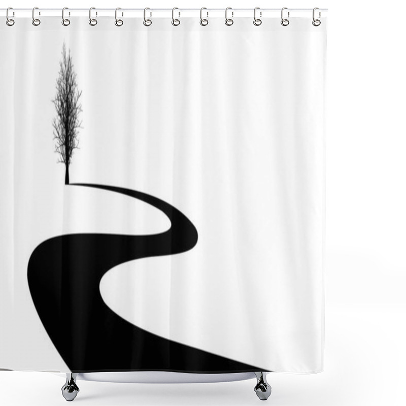 Personality  Road And Tree Logo Design, Winding Road Icon And Landscape Sign,  Vector Symbol In Flat Style Isolated On White Background And Copy Space For Your Text Shower Curtains