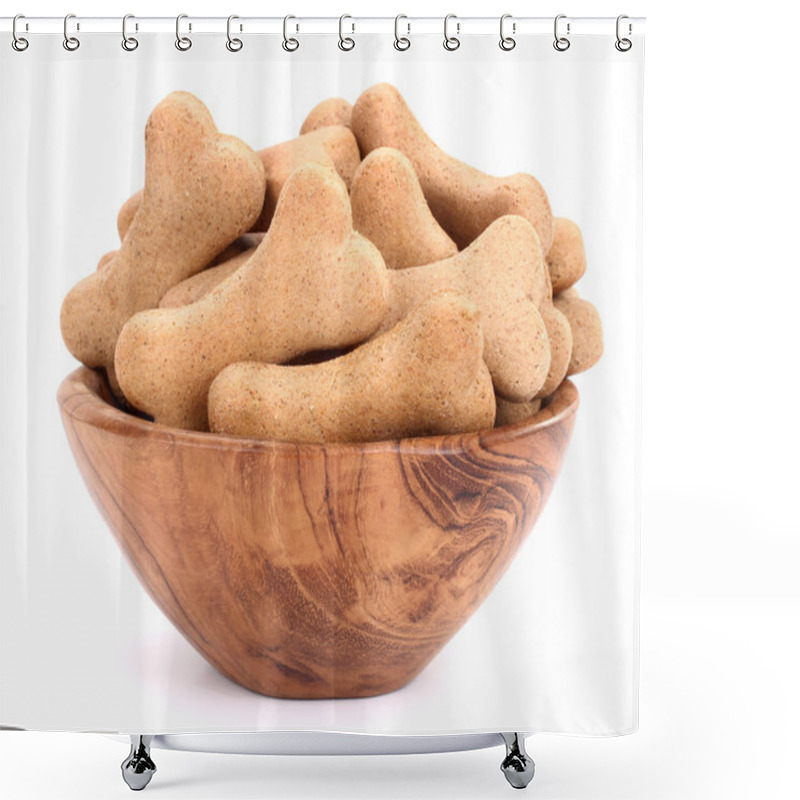 Personality  Crunchy Dog Biscuits In Wooden Bowl Shower Curtains