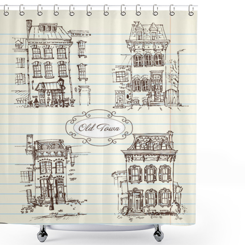 Personality  Old Hand Drawn Houses Shower Curtains