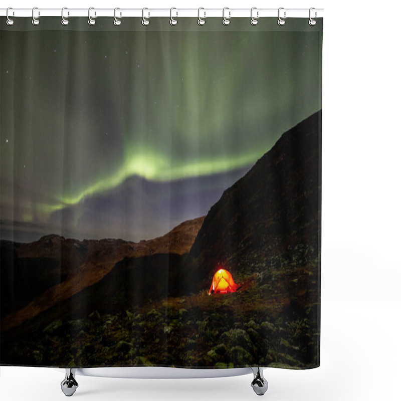 Personality  A Tent Under The Northern Lights Shower Curtains