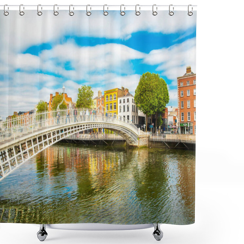 Personality  Ha'penny Bridge And Liffey River In Dublin, Ireland Shower Curtains