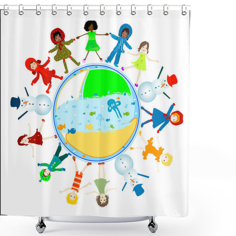 Personality  Children World Shower Curtains