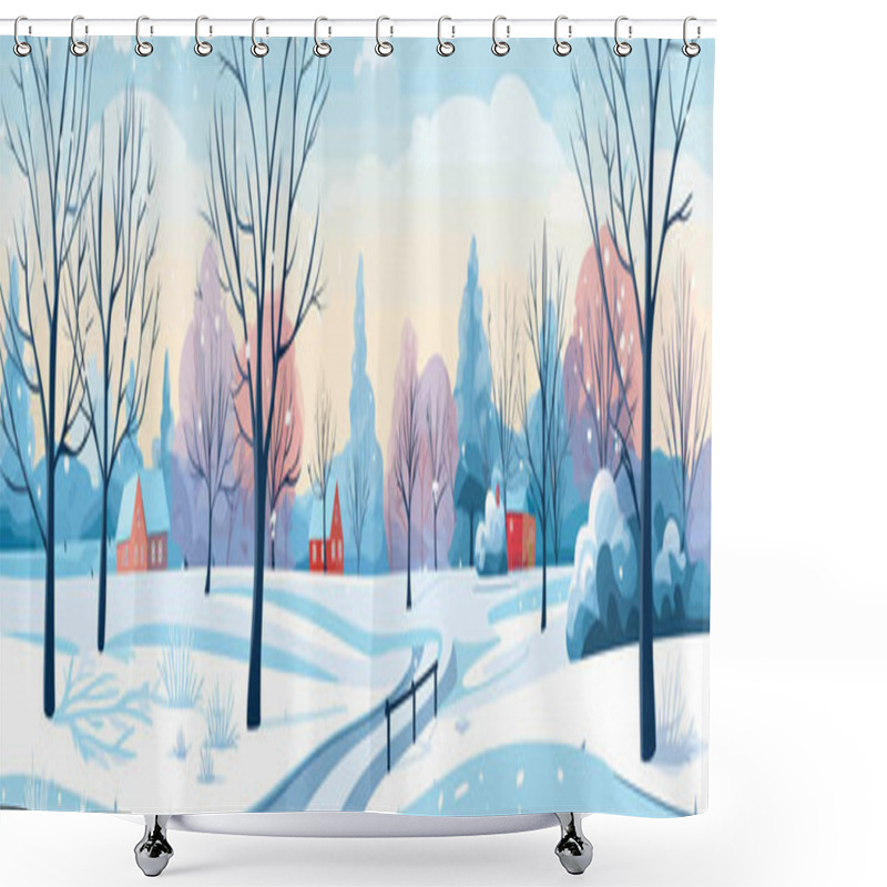 Personality  Winter Snowscape In City Park Vector Simple 3d Isolated Illustration Shower Curtains