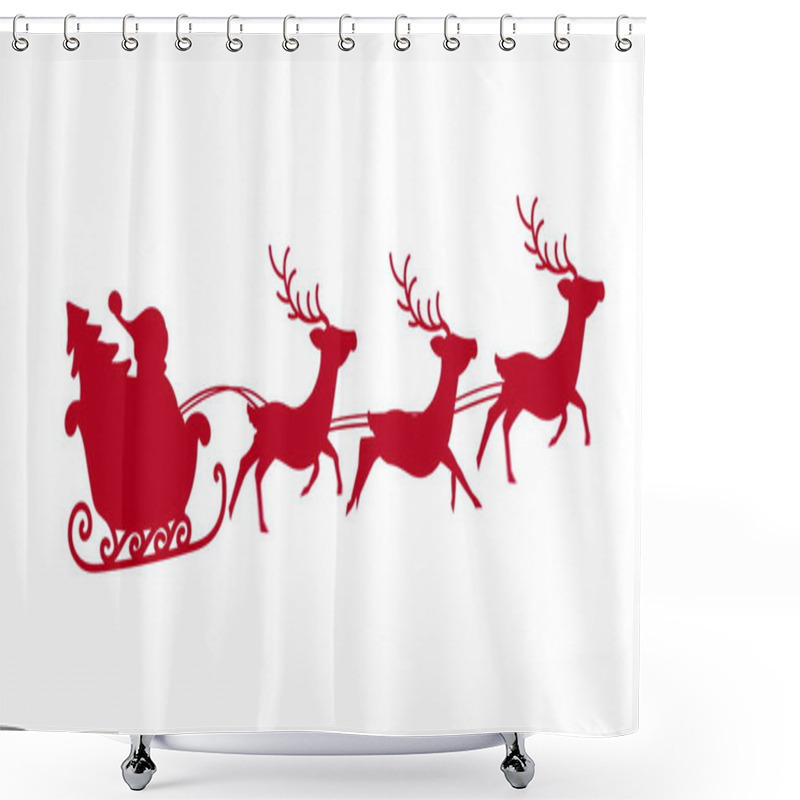 Personality  Digital Image Of Red Silhouette Of Santa Claus In Sleigh Being Pulled By Reindeers Against White Background. Christmas Festivity Celebration Tradition Concept Shower Curtains