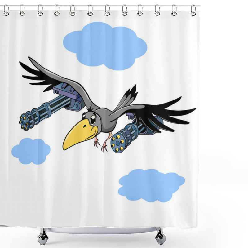 Personality  Cartoon Fanny Fighting Crow Fighter With Two Guns Under Wings Shower Curtains