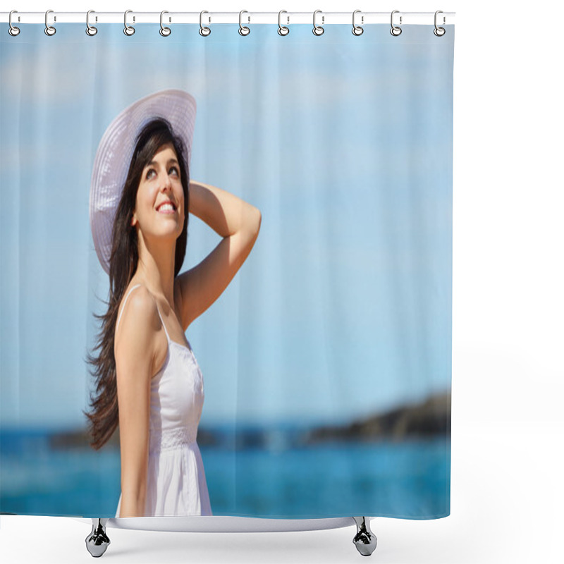 Personality  Beautiful Woman On Summer Portrait Shower Curtains