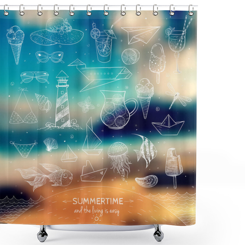 Personality  Summer Elements On Blurred Background Shower Curtains