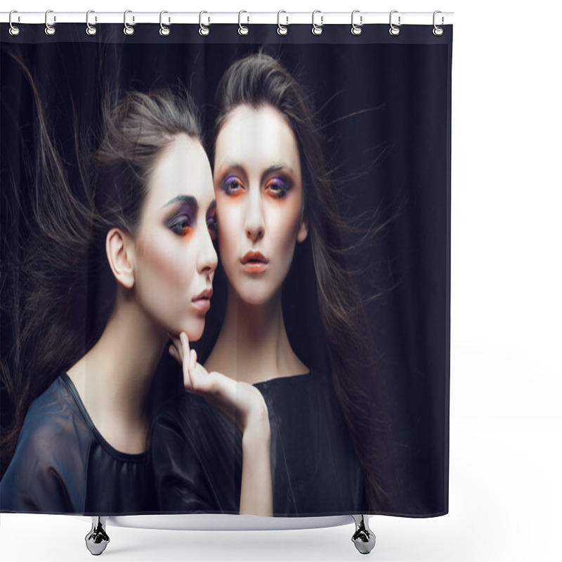 Personality  Beautiful Young Female Twins Shower Curtains