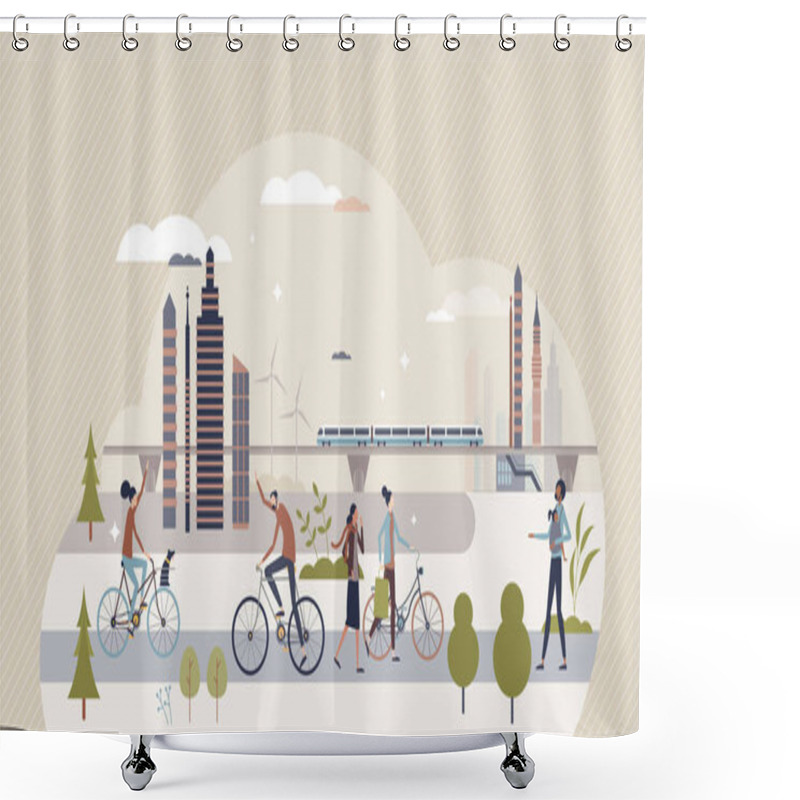 Personality  Save Earth And Use Walking, Cycling And Public Transport Tiny Person Concept Shower Curtains