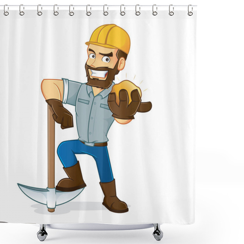 Personality  Miner Holding Gold Leaning On Pickax Shower Curtains