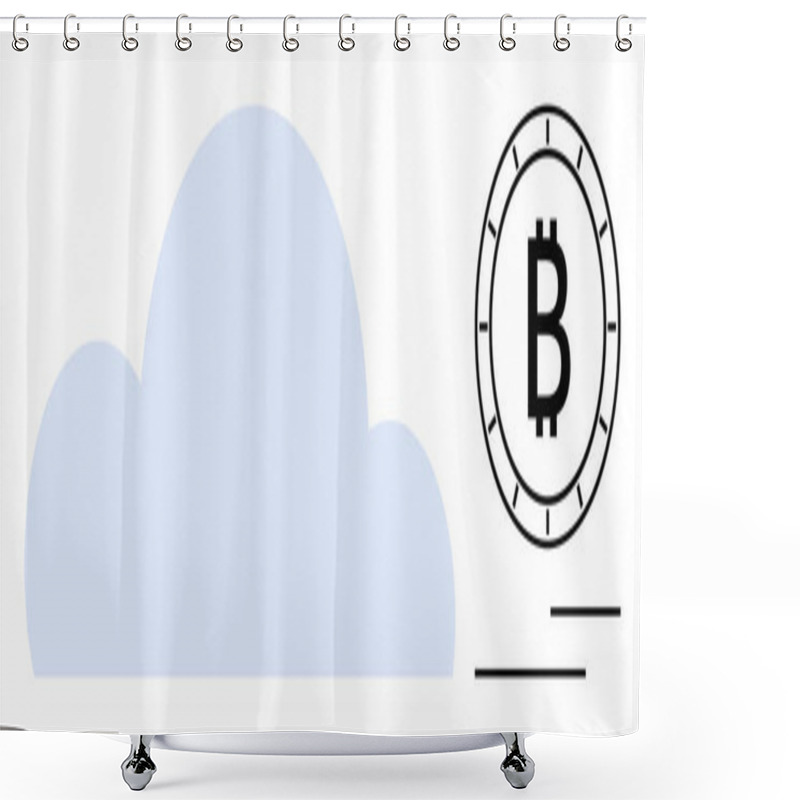 Personality  Light Blue Cloud Icon Next To A Black Bitcoin Symbol Inside A Clock-like Circle. Ideal For Cryptocurrency, Cloud Storage, Blockchain Technology, Digital Finance, Online Security, Futuristic Concepts Shower Curtains