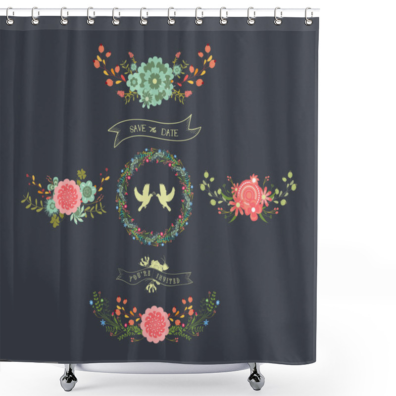 Personality  Chalkboard Natural Floral Wreaths Shower Curtains