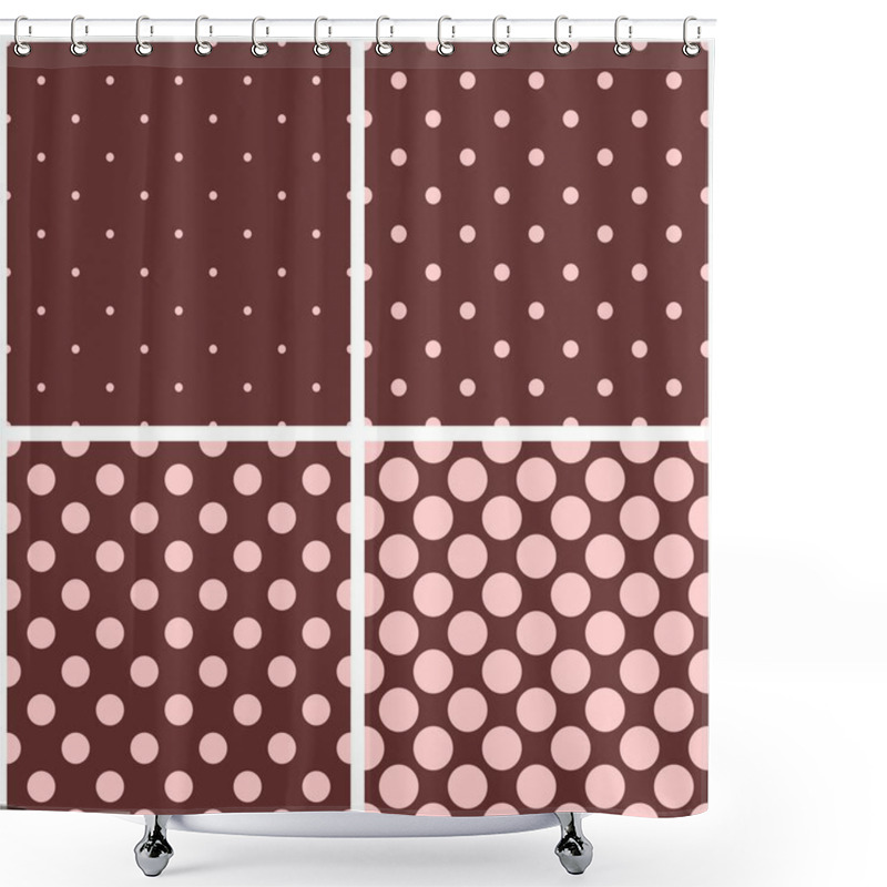 Personality  Tile Vector Pattern Set With Pastel Pink Small And Big Polka Dots On Brown Background Shower Curtains