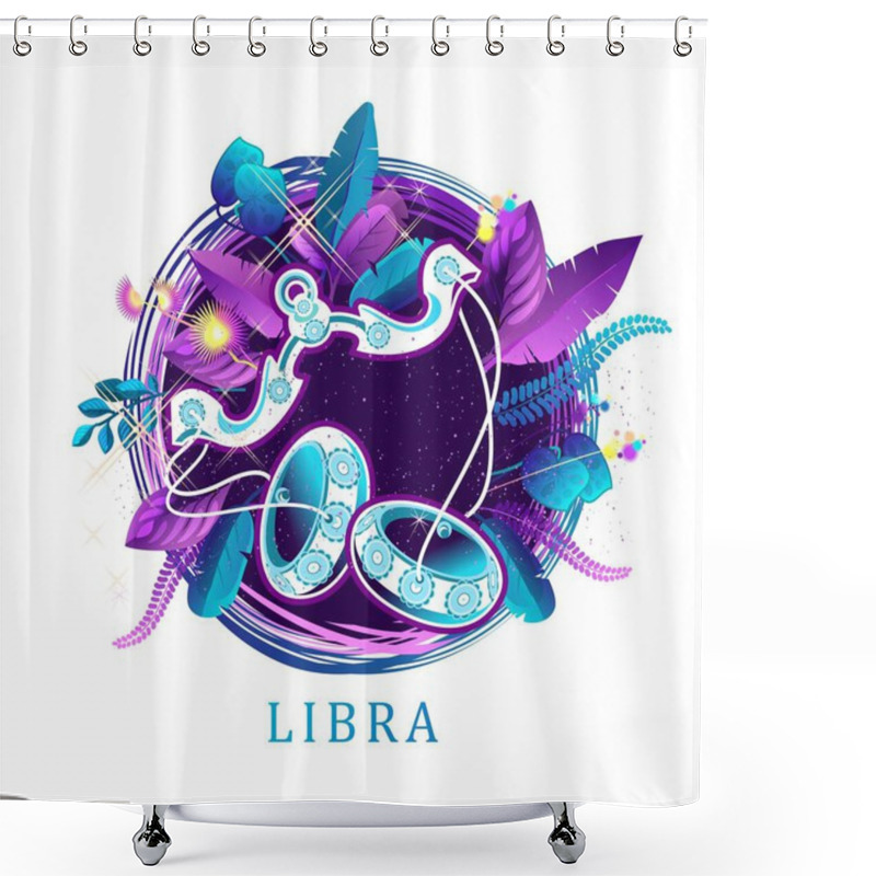 Personality  Vector Illustration Of Magic Horoscope Sign Libra Style Of The 60s, Bright Hippie Art Isolated On White Background Shower Curtains