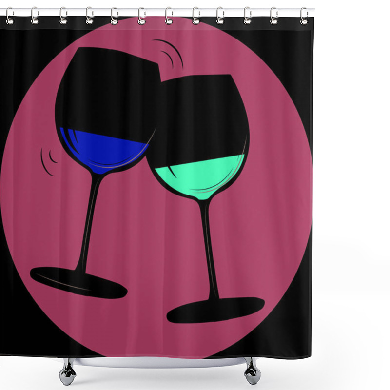 Personality  Vector Illustration. Set Transparent Glasses With White And Red Wine Shower Curtains