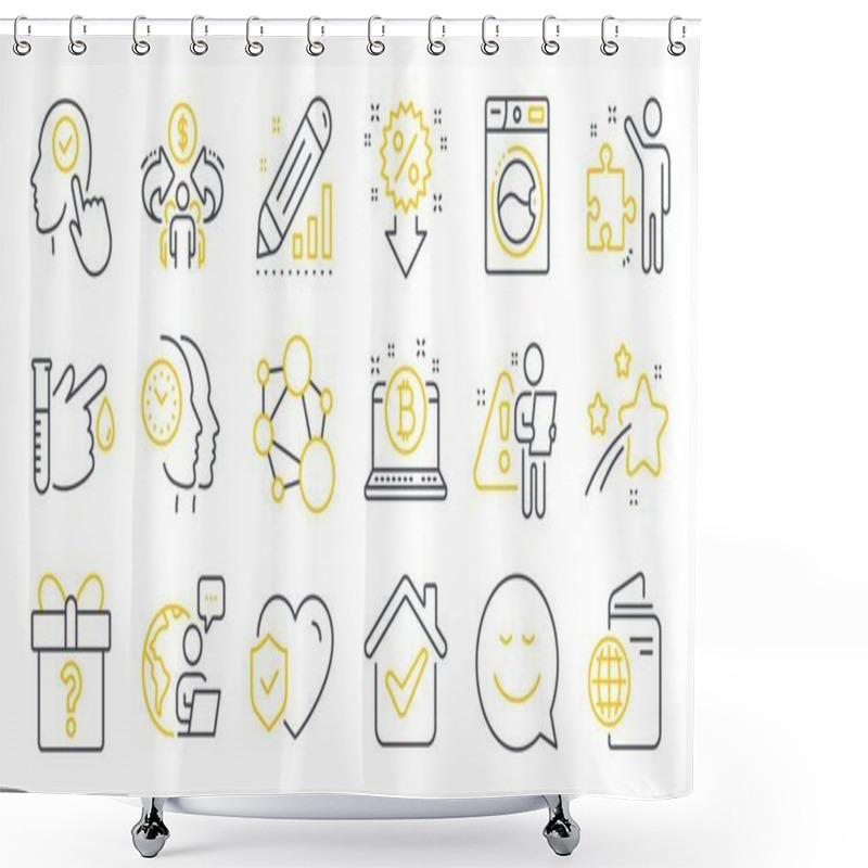 Personality  Set Of Business Icons, Such As Secret Gift, Select User, Life Insurance Symbols. Sharing Economy, Integrity, Travel Passport Signs. Washing Machine, Discount, Bitcoin. Blood Donation. Vector Shower Curtains