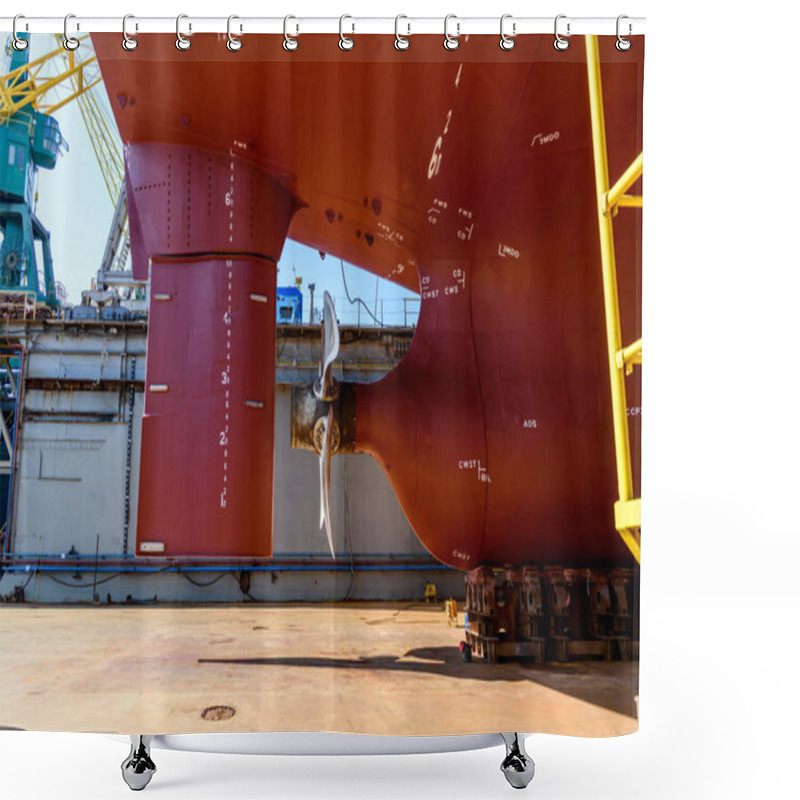 Personality  Cargo Vessel In Dry Dock On Ship Repairing Yard. Variable Pitch Propeller And Rudder. Shower Curtains