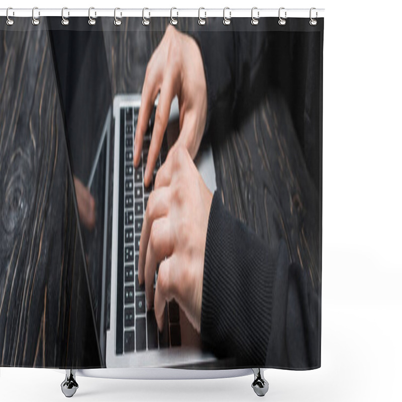 Personality  Panoramic Shot Of Hacker Typing On Laptop Keyboard  Shower Curtains